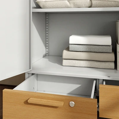 Gambar Stora Lemari Pakaian Japandi 2 Pintu Dengan 2 Laci 90x40x109 cm - Putih
