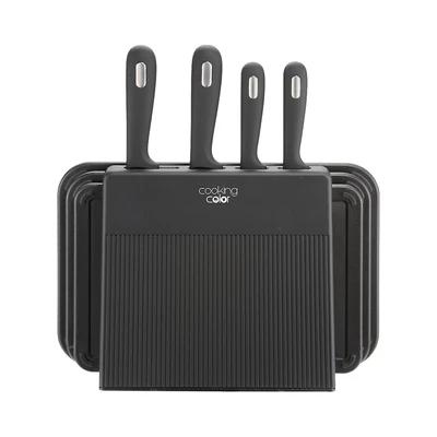 Gambar Cooking Color Hawk Pisau Dapur & Talenan Dengan Block Penyimpanan Set 8 Pcs - Hitam
