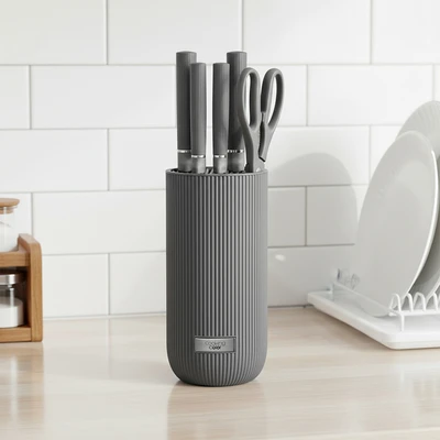 Gambar Cooking Color Hugo Pisau Dapur Dengan Block Penyimpanan Set 6 pcs - Abu-Abu
