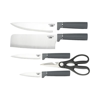 Gambar Cooking Color Hugo Pisau Dapur Dengan Block Penyimpanan Set 6 pcs - Abu-Abu