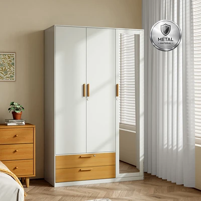Gambar Stora Lemari Pakaian Japandi 3 Pintu Dengan 2 Laci 120x50x195 cm - Putih