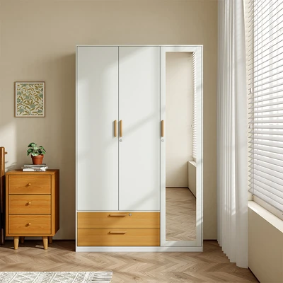 Gambar Stora Lemari Pakaian Japandi 3 Pintu Dengan 2 Laci 120x50x195 cm - Putih