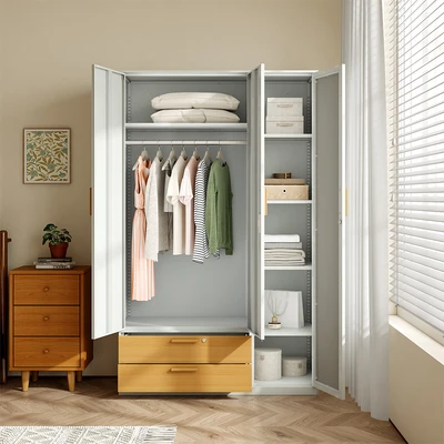 Gambar Stora Lemari Pakaian Japandi 3 Pintu Dengan 2 Laci 120x50x195 cm - Putih
