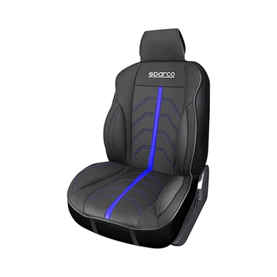 Gambar Sparco Alas Duduk Kursi Mobil PVC Gridline - Hitam/Biru
