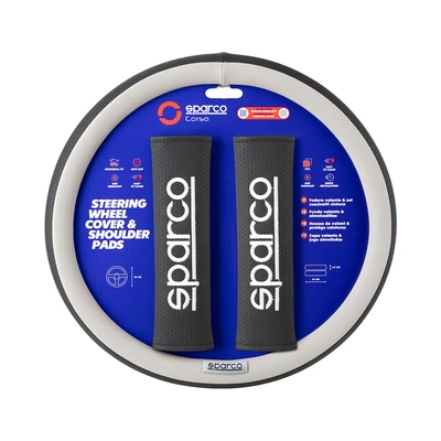 Gambar Sparco Set 3 Pcs Sarung Stir Mobil dengan Bantalan Bahu - Abu-abu/Hitam
