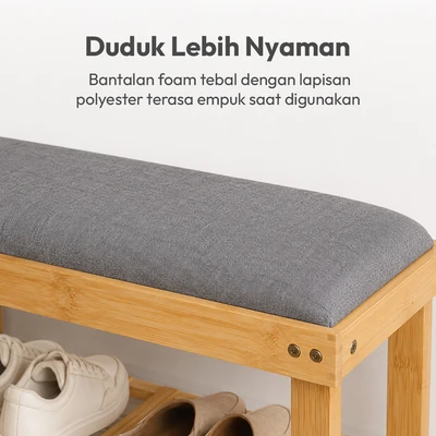 Gambar Selma Nata Rak Sepatu Dengan Bangku Bambu - Cokelat Natural