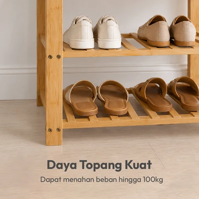 Gambar Selma Nata Rak Sepatu Dengan Bangku Bambu - Cokelat Natural
