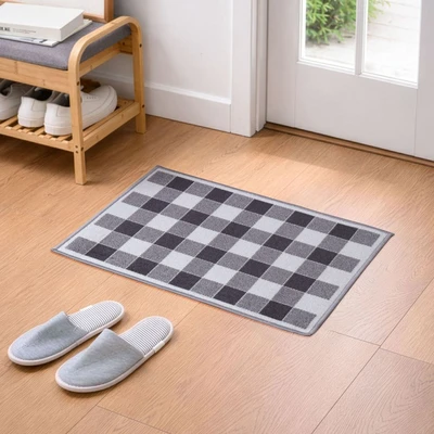 Gambar Informa Raven Keset Pintu Polyester Checkered 50x70 cm - Abu-Abu