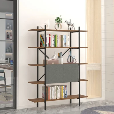 Gambar Informa Sanji Rak Buku 5 Tingkat 120x34x165.6 cm - Hitam/Cokelat Walnut