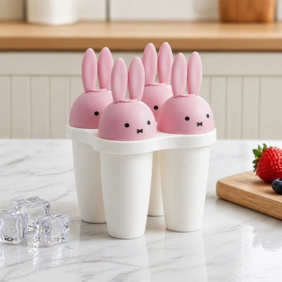 Gambar Culinart Cetakan Es Lilin Plastik Bunny 4 Slot - Pink/Putih