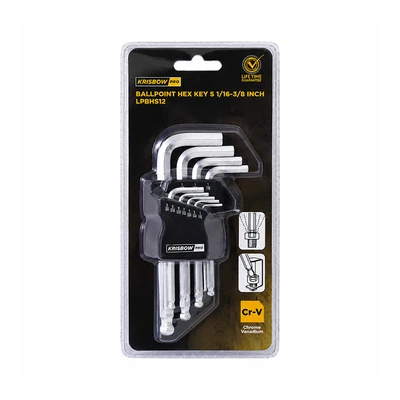 Gambar Krisbow Pro Kunci L Hex Ballpoint 1/16-3/8 Inch Set 9 pcs LPBHS12 - Silver