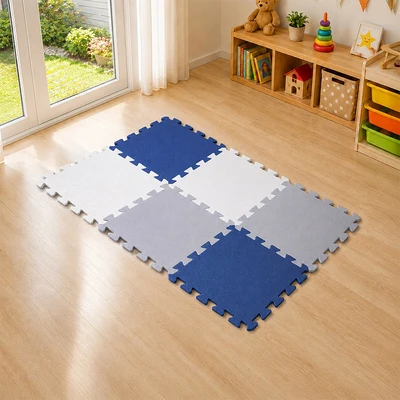 Gambar Forhom Karpet Puzzle EVA Foam 32x32 cm Set 8 Pcs - Biru/Putih/Abu-abu