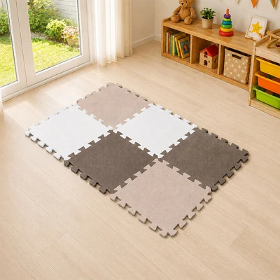 Gambar Forhom Karpet Puzzle EVA Foam 32x32 cm Set 8 Pcs - Cokelat/Putih