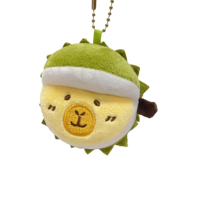 Gambar Tuntunzai Gantungan Kunci Boneka Plush Capybara Cubs Durian - Hijau/kuning