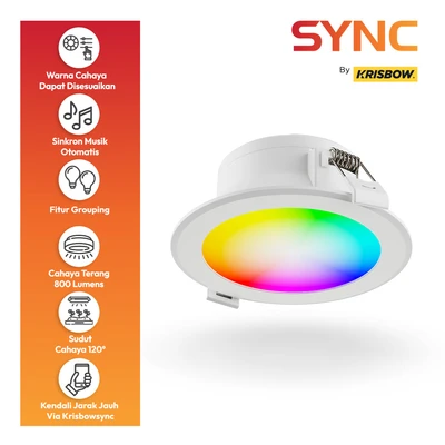 Gambar Krisbow Sync Smart Lampu Downlight LED RGBCW 8 Watt 4 Inch - Putih