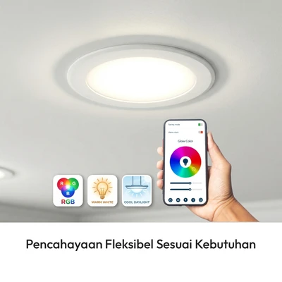 Gambar Krisbow Sync Smart Lampu Downlight LED RGBCW 14 Watt 6 Inch - Putih