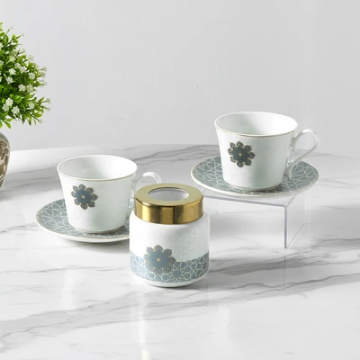 Gambar Appetite Rania Cangkir Dengan Saucer& Stoples Gula Set 5 Pcs - Biru / Putih