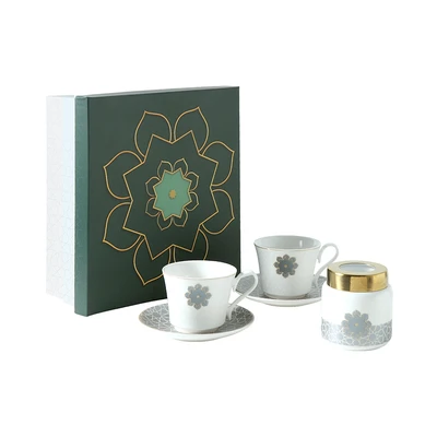 Gambar Appetite Rania Cangkir Dengan Saucer& Stoples Gula Set 5 Pcs - Biru / Putih
