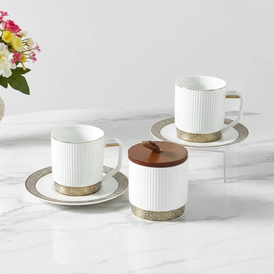 Gambar Appetite Rasha Cangkir Dengan Saucer& Stoples Gula Set 5 pcs - Cokelat / Putih