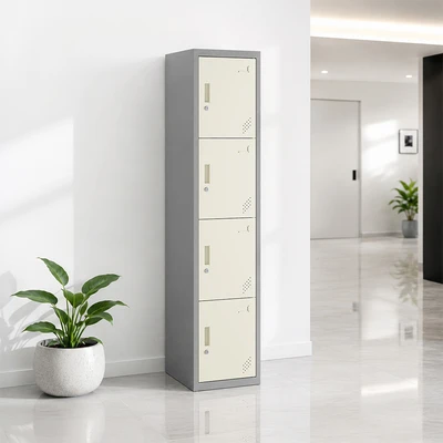 Gambar Odi Becca Loker Single Column 4 Pintu - Krem/Abu-Abu