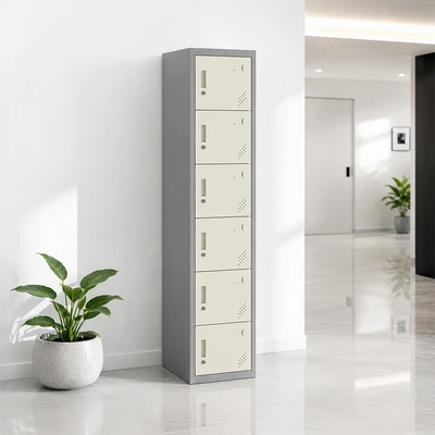 Gambar Odi Becca Loker Single Column 6 Pintu - Krem/Abu-Abu
