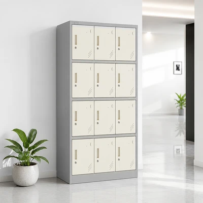 Gambar Odi Becca Loker Single Column 12 Pintu - Krem/Abu-Abu