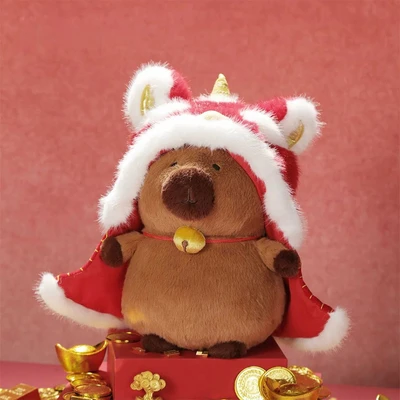 Gambar Tuntunzai Good Luck Boneka Plush Lion Hat - Cokelat/Merah