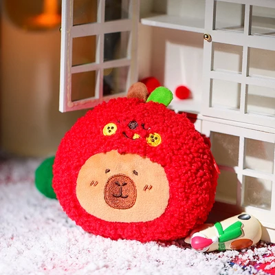 Gambar Tuntunzai Gantungan Kunci Pouch Capybara Apple - Merah