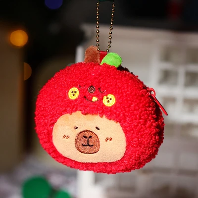 Gambar Tuntunzai Gantungan Kunci Pouch Capybara Apple - Merah