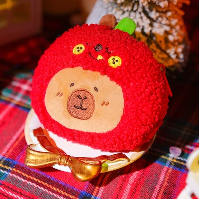 Gambar Tuntunzai Gantungan Kunci Pouch Capybara Apple - Merah