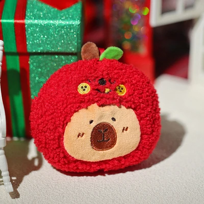 Gambar Tuntunzai Gantungan Kunci Pouch Capybara Apple - Merah