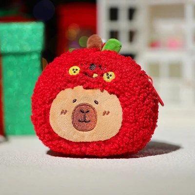 Gambar Tuntunzai Gantungan Kunci Pouch Capybara Apple - Merah