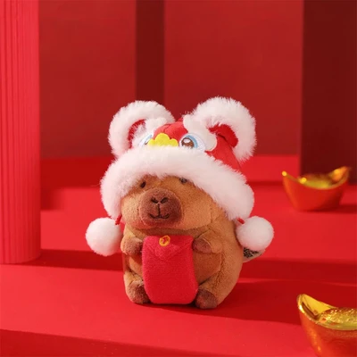 Gambar Tuntunzai Good Luck Gantungan Kunci Boneka Lion Headgar - Cokelat/Merah