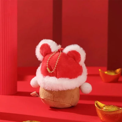 Gambar Tuntunzai Good Luck Gantungan Kunci Boneka Lion Headgar - Cokelat/Merah