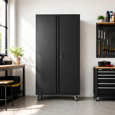 Gambar Krisbow Lemari Perkakas Dengan Roda 100x50x180 cm - Hitam