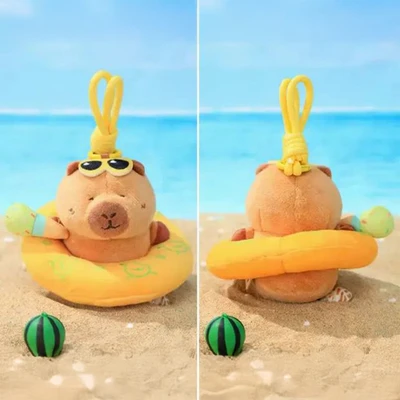 Gambar Tuntunzai Gantungan Kunci Boneka Plush Capybara Swimming Ring - Mix