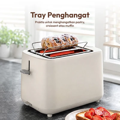 Gambar Kris Toaster 2 Slice Dengan Rak Penghangat 870 Watt - Putih