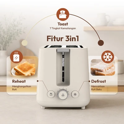 Gambar Kris Toaster 2 Slice Dengan Rak Penghangat 870 Watt - Putih
