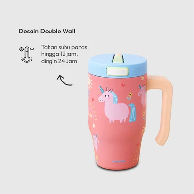 Gambar Picas Critter Botol Vacuum Flask Dengan Handle Stainless Steel 304 550 ml - Pink
