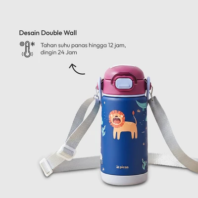 Gambar Picas Critter Botol Vacuum Flask Dengan Strap Stainless Steel 304 420 ml - Biru Navy