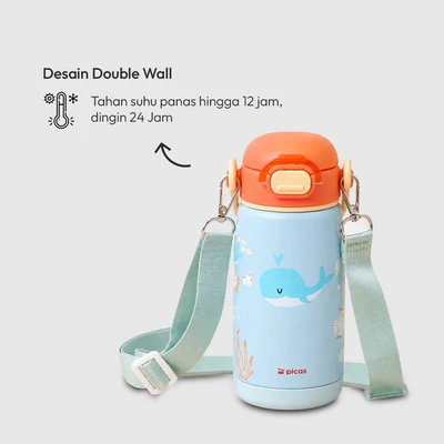 Gambar Picas Critter Botol Vacuum Flask Dengan Strap Stainless Steel 304 420 ml - Biru