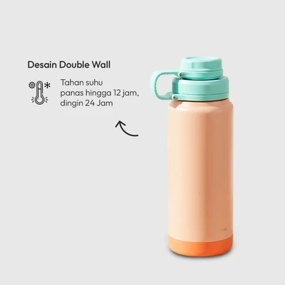 Gambar Picas Powie Botol Vacuum Flask Dengan Tas Penyimpanan 750 ml - Orange Coral