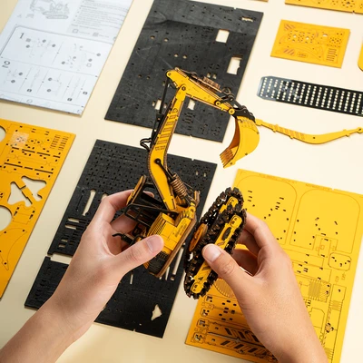 Gambar Rolife Puzzle 3d Excavator Engineering Vehicle Set 395 Pcs Tg508k - Kuning