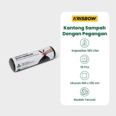 Gambar Krisbow Kantong Sampah Dengan Handle 180 Liter Set 16 Pcs - Hitam