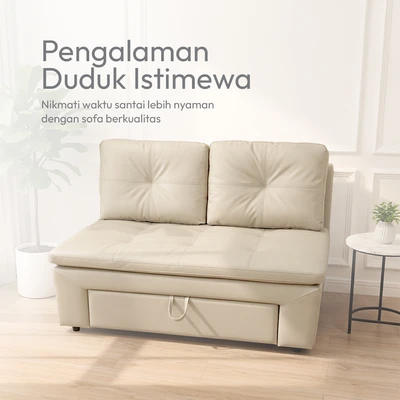 Gambar Selma Toshi Sofa Dengan Penyimpanan Kulit 2 Seater - Cokelat