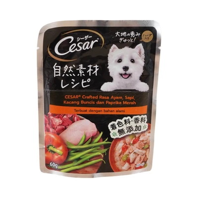 Gambar Cesar Makanan Anjing Basah Adult Chicken, Beef, Paprika & Green Bean 60 gr