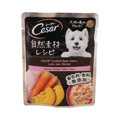 Gambar Cesar Makanan Anjing Basah Adult Chicken, Carrot, Pumpkin & Spinach 60 gr
