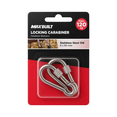 Gambar Maxbuilt Karabiner Dengan Lock Stainless Steel 6x60 mm Set 2 Pcs - Silver