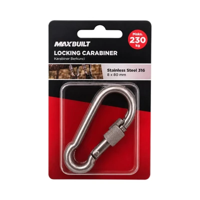 Gambar Maxbuilt Karabiner Dengan Lock Stainless Steel 8x80 mm Set 2 Pcs - Silver