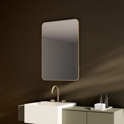 Gambar Opp 50x70 cm Cermin Dinding Kamar Mandi Frame Alumunium - Cokelat